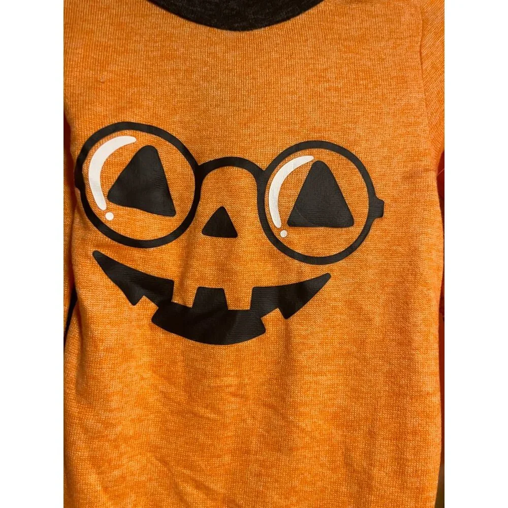 Trick Or Treat Sleep Kids Pajama Set 4T Pumpkin Top & Plaid Pants Orange/Black